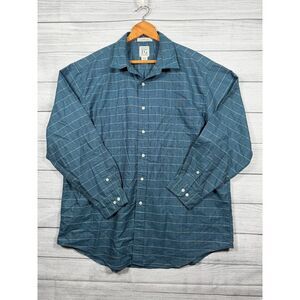 Field Gear Big Shirt Mens XL Blue Windowpane Plaid Button Down Cotton #4516